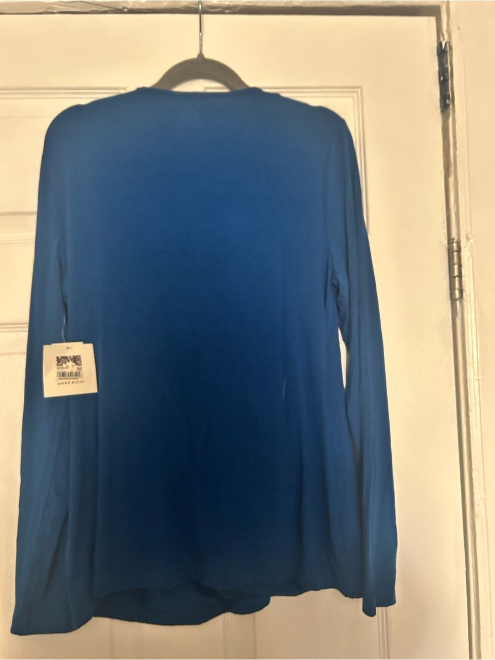 Anne Klein Blue Long-Sleeve Draped Wrap Top - Picture 2 of 4